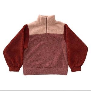 Universal Thread Women's Quarter Zip Sherpa Sweater - Red and Pink